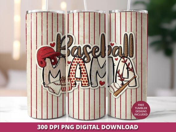 Retro Baseball Mama 20oz Tumbler Wrap, Sublimation PNG (Digital Download)