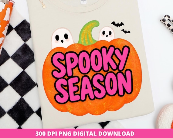 Spooky Season Png, Halloween Pumpkin Ghost Png, Cute Ghost Preppy Fall Sublimation, Trendy Halloween Coquette Ghost Png, Faux Glitter Design