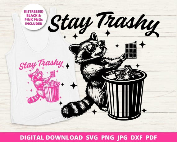 Funny Raccoon Svg, Stay Trashy Png, Sarcastic Design (Digital Download)