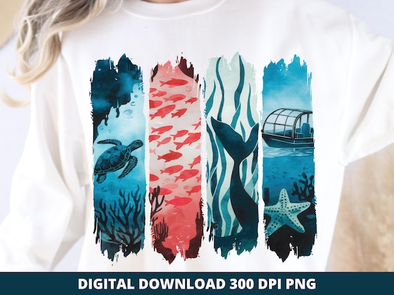 Ocean Brushstroke PNG, Sea Life Sublimation (Digital Download)
