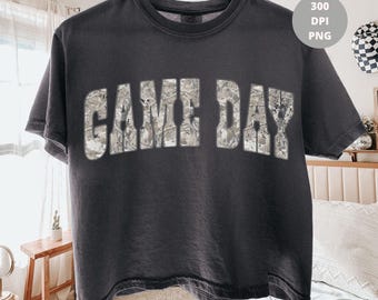 Game Day Washed Camo PNG, Varsity Sports Shirt Design, Distressed Team Spirit PNG