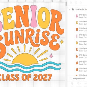 Senior sunrise retro PNG SVG file shown as sublimation or Cricut print preview, instant download digital file for senior year matching shirts and tumblers