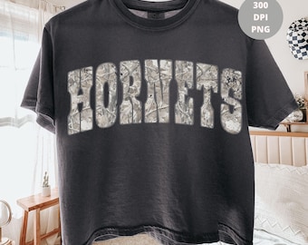 Hornets Washed Camo PNG, Varsity Mascot Shirt Design, Distressed School Team PNG
