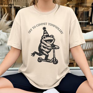 Funny Frog Meme PNG Off To Commit Tomfoolery Vintage Frog Scooter Design