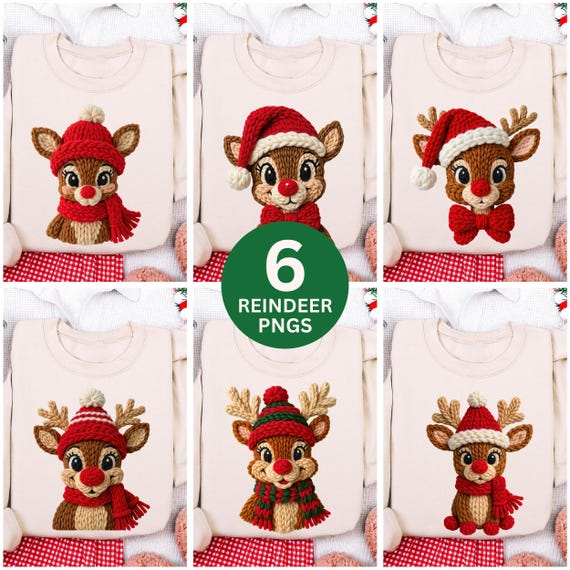 Crochet Reindeer PNG, Christmas Faux Yarn Art, Latch Hook Crochet PNG, Matching Family Christmas Shirt Design, Cozy Holiday Sublimation