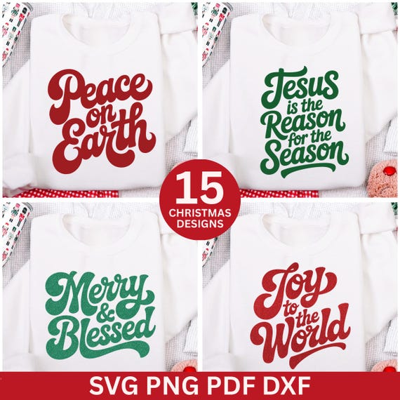 Christian Christmas SVG Bundle, Retro Holiday Designs (Digital Download)