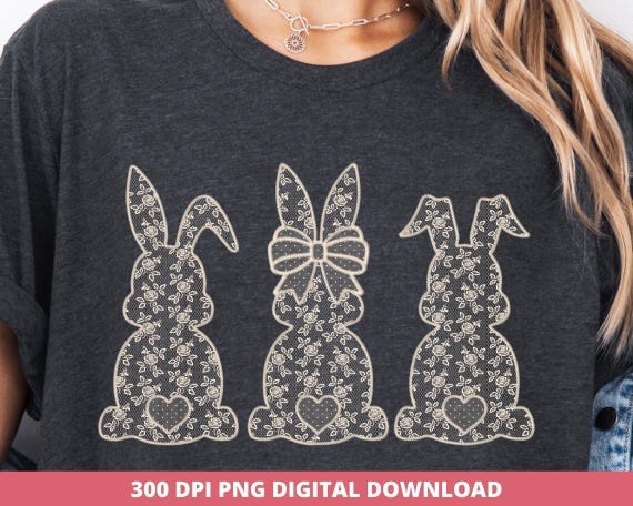 Lace Coquette Bunny Png, Easter Bunny Png, Lace Bow Png, Floral Easter Lace Sublimation, Happy Easter Png, Faux Embroidery, Floral Bunny Png