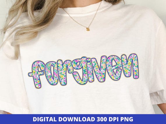 Floral Forgiven PNG, Retro Christian Spring Design (Digital Download)
