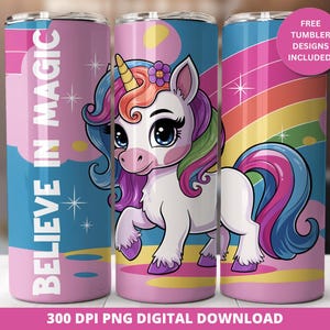Rainbow Unicorn Tumbler 20oz Wrap Png, Unicorn 20 oz Tumbler Design, Cute Unicorn Tumbler Wrap, Rainbow Unicorn Sublimation Tumbler Wrap Png