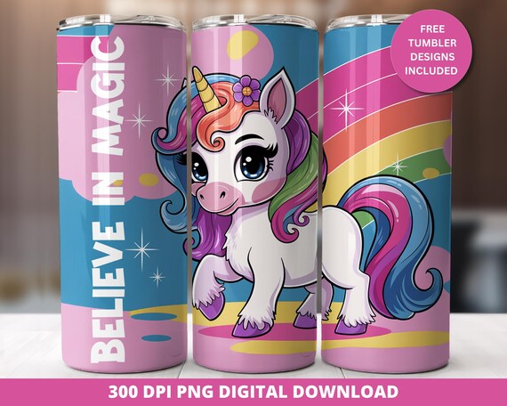 Rainbow Unicorn Tumbler 20oz Wrap Png, Unicorn 20 oz Tumbler Design, Cute Unicorn Tumbler Wrap, Rainbow Unicorn Sublimation Tumbler Wrap Png