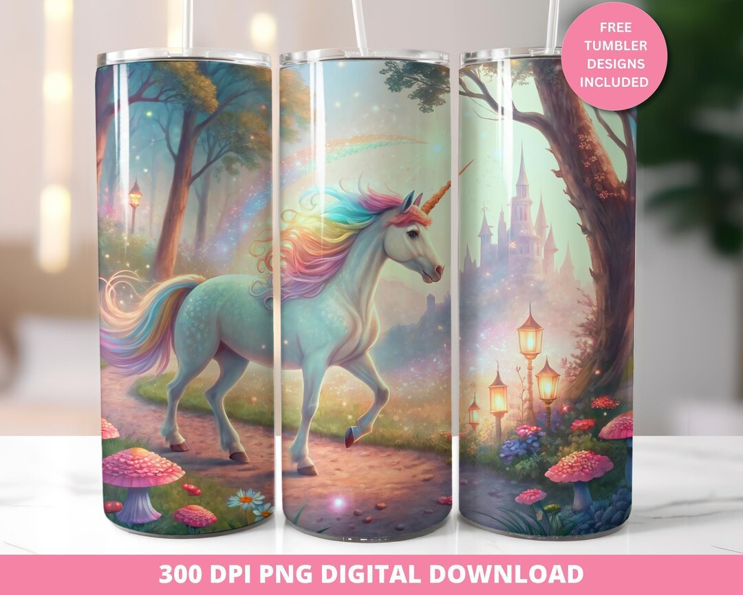 Rainbow Unicorn Tumbler Wrap Design, 20oz Sublimation (PNG Digital ...