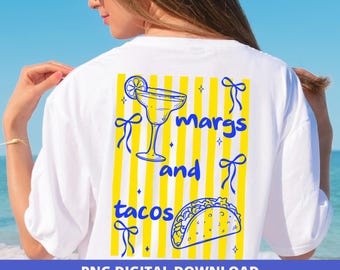 Margs and Tacos Preppy Coastal PNG Striped Sublimation Beach Design (Digital Download)