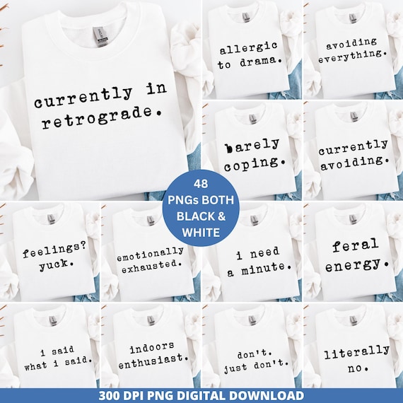 Funny Anxiety PNG Bundle, Mental Health Quotes, Retro Typewriter (Digital Download)