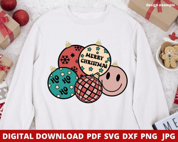 Retro Christmas Ornaments SVG, Groovy Holiday PNG (Digital Download)