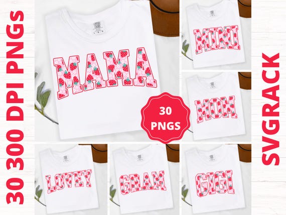 Strawberry Mama PNG Bundle, Retro Summer Mother's Day PNG for Sublimation, Gift for Mom, Floral Grandma Nana Yaya PNG, Boho Floral Design