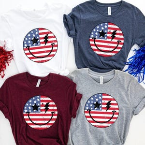 Retro 4th of July PNG, American Flag Smiling Face, Sublimation DTF Design image 3