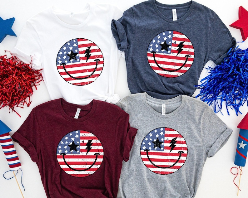 Retro 4th of July PNG, American Flag Smiling Face, Sublimation DTF Design image 3
