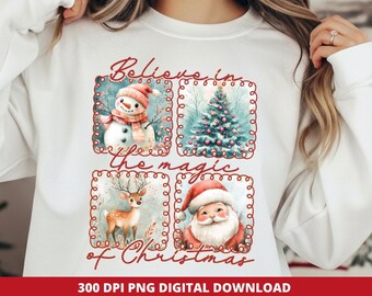 Retro Christmas PNG: Santa, Snowman & Reindeer Design (Digital Download)