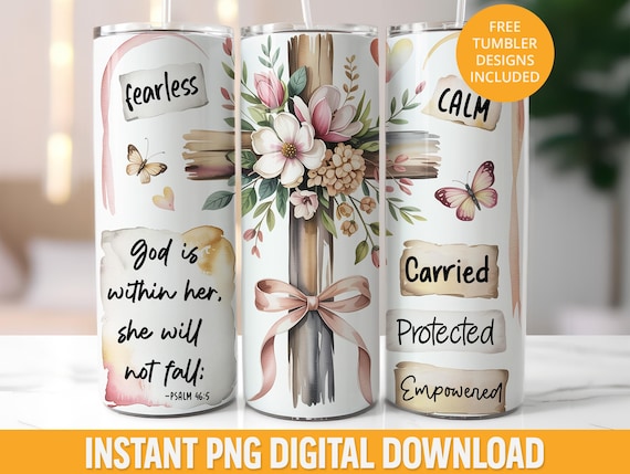 Psalm 46:5 Tumbler Wrap PNG, Boho Christian Floral Cross Design, 20oz Sublimation, Digital Download