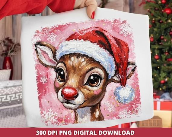 Christmas Reindeer Brushstroke PNG: Vintage Rudolph Sublimation (Digital Download)
