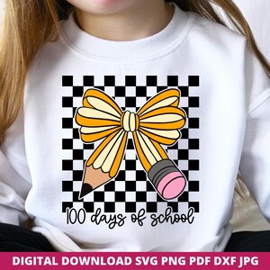 100 Dias de Escola Tabuleiro de Damas Svg, Coquette Laço de Lápis Png, 100 Dias Svg, Coquette 100º Dia de Escola Sublimação, Arquivo Cricut Professor