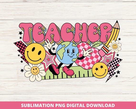 Retro Back to School Teacher PNG, 70s Vintage Design (Digital Download)