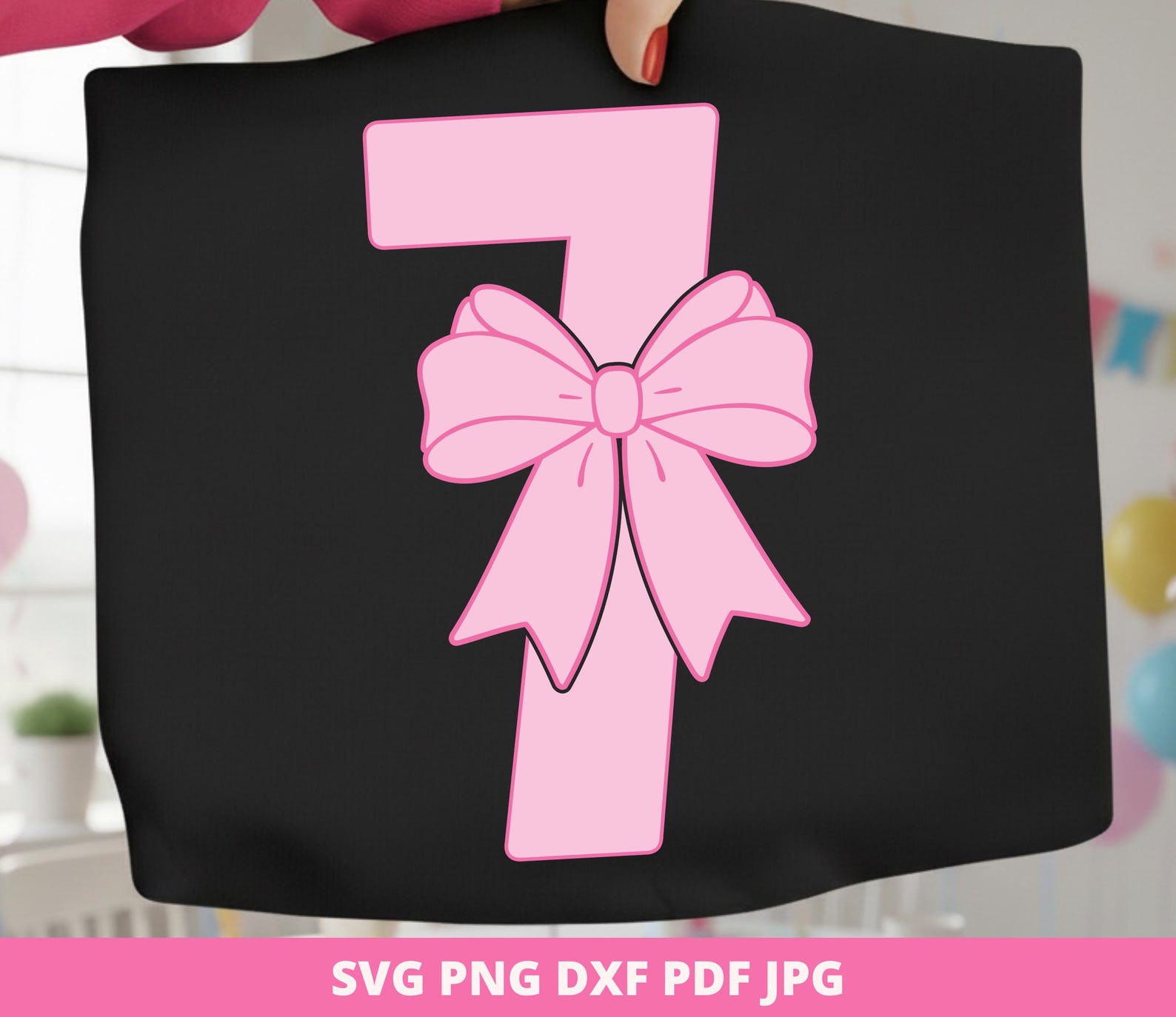 Coquette 7th Birthday Shirt Design, Pink Bow Number PNG SVG (digital ...
