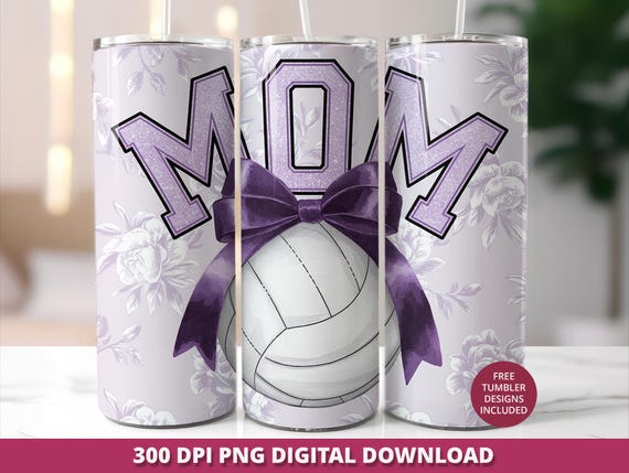 Volleyball Mom 20oz Tumbler Wrap, Floral Coquette Vollyeball PNG, Volleyball 20oz Skinny Tumbler Sublimation, Volleyball Mom Tumbler Design