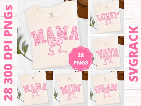 Varsity Lace Bow PNG Bundle, Mama Grandma Sublimation and DTF Design, Mother's Day Shirt PNG, Coquette Bow Clipart, Nana Digital Download
