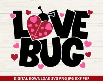 Love Bug Valentine SVG, Heart Ladybug Shirt Design (Digital Files)