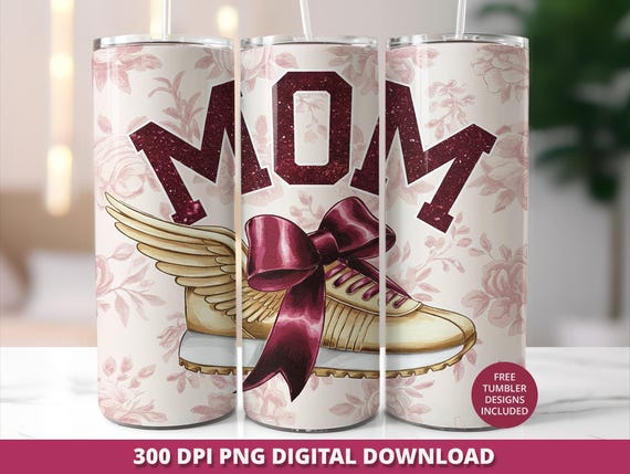 Floral Track Mom 20oz Tumbler Wrap, Running Mom Sublimation Design (PNG)