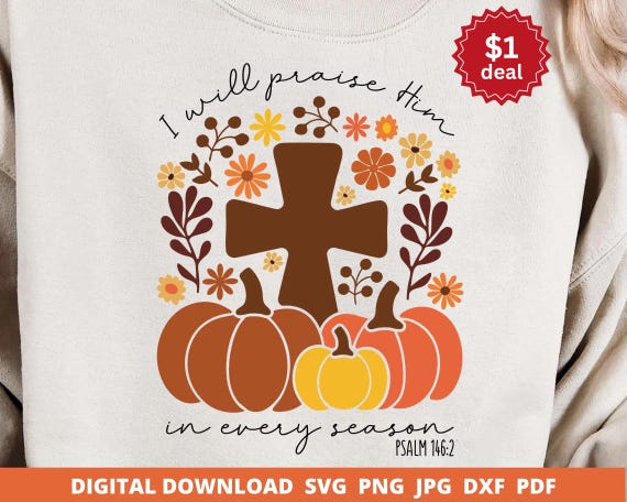 Thanksgiving Cross & Pumpkins, Fall Praise Design (Digital Download)