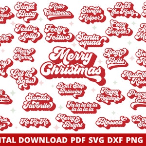 Bundle Svg Noël, fichier Svg Noël rétro, Svg Noël, fichiers de conception Noël, Noël Tshirt Svg, Cricut, Silhouette, PNG, DXF