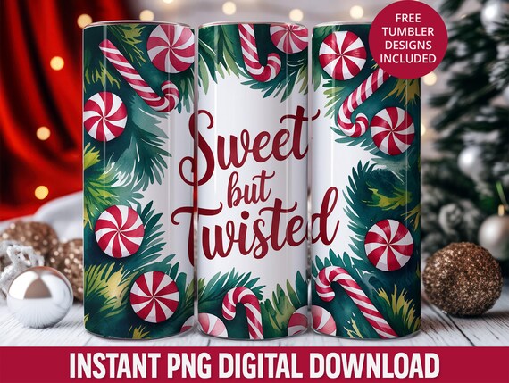 Sweet but Twisted 20oz Tumbler Wrap, Candy Cane Straight Tumbler Wrap, Christmas 20 oz Skinny Tumbler Wrap, Sweet But Twisted Tumbler Png