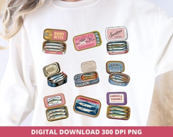 Retro Sardine Tin PNG, Coastal Sublimation DTF Design