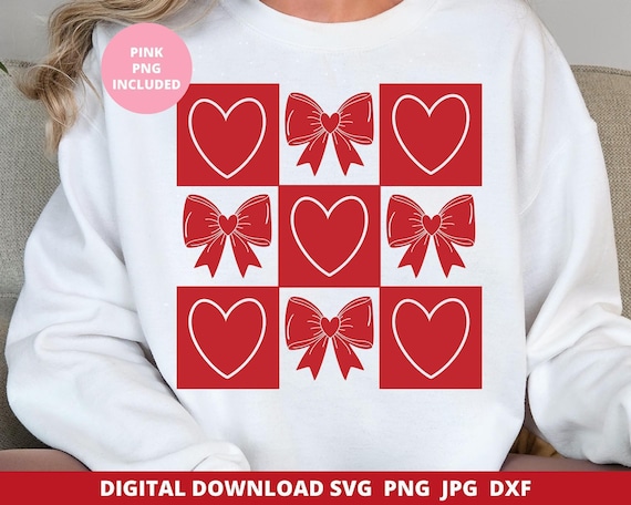 Checkered Valentine's Svg, Coquette Valentines Bow Svg, Valentine's Day Grid Svg, Love Svg, Valentines Love Png, Valentine's Sublimation