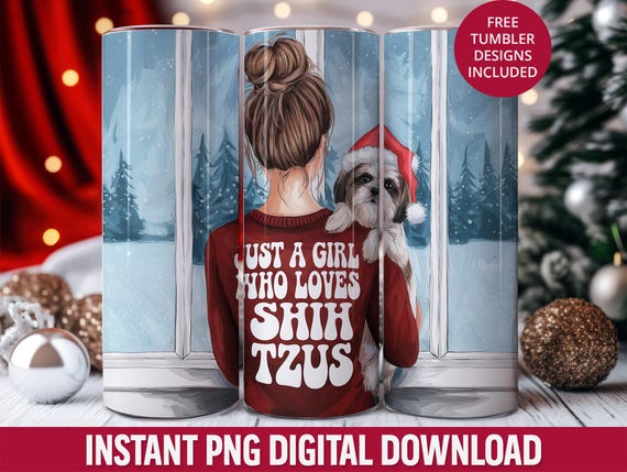 Shih Tzu Christmas Tumbler Png, Cute Dog Mom 20oz Tumbler Wrap Png, Shih Tzu Seamless Sublimation Tumbler Design, 20oz Skinny Tumbler Wrap