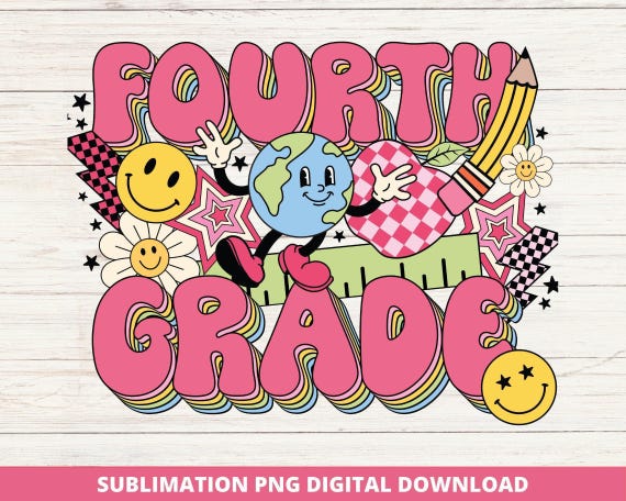 Fourth Grade Retro Design PNG, Back to School Teacher T-Shirt (Digital Download)