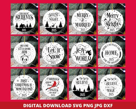 Christmas Ornament SVG Bundle: Boho Farmhouse Laser Cut Template (Digital Download)