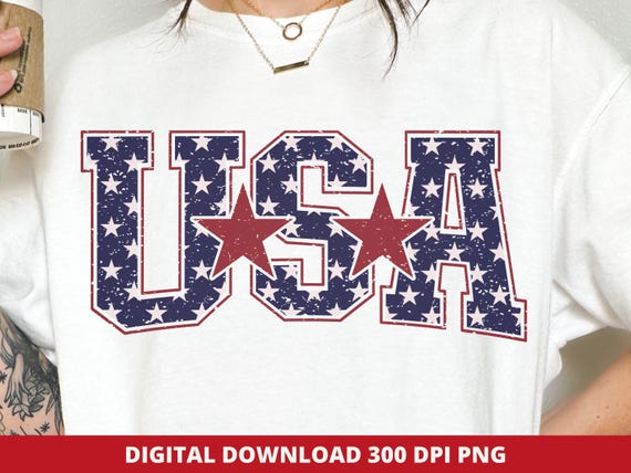 Retro USA Varsity Letters, 4th of July PNG (Digital Download)