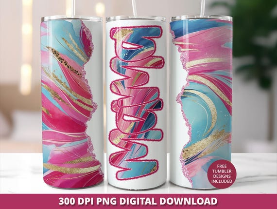 Pink Swirl Mama Tumbler Wrap PNG, Gold Glitter Sublimation Design (Digital Download)