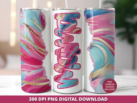 Pink Swirl Mama Tumbler Wrap PNG, 20oz Skinny Sublimation Design, Gold and Pink Glitter Mama Tumbler PNG, Seamless Mother's Day Tumbler Png