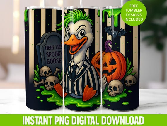 Halloween Goose Tumbler Wrap, Gothic Goose Sublimation Wrap, Cute Goose Spooky Tumbler Design, 20oz Seamless Skinny Tumbler Digital Download