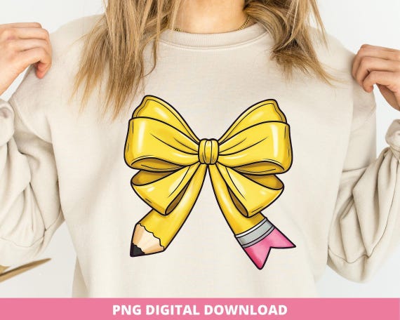Coquette Pencil Bow PNG, Teacher Gift (Digital Download)