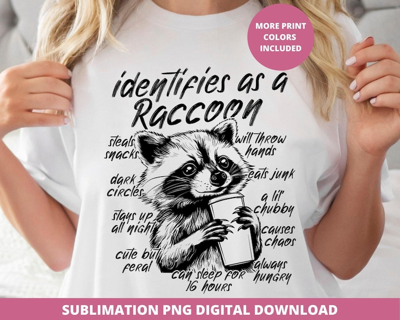 Immagine PNG di un procione divertente, design sarcastico e pungente, design DTF per sublimazione. immagine 1