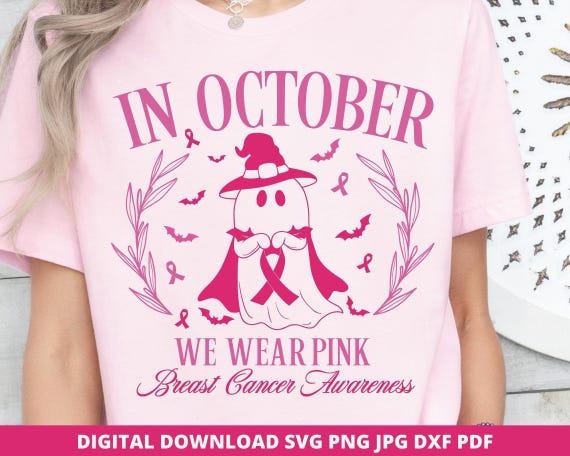 Pink Ghost Breast Cancer Awareness SVG, Halloween Cut File (Digital Download)
