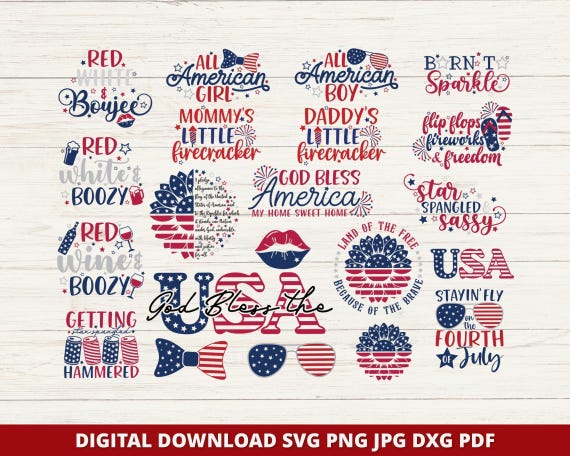 4th of July SVG Bundle, Patriotic USA Designs (Digital Download)