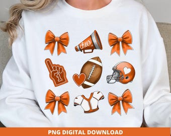 Orange Football Coquette Bow Png, Sublimation DTF Design