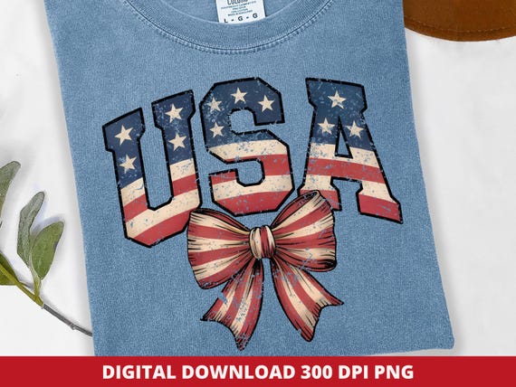 Retro Coquette 4th of July PNG, Vintage USA Varsity Independence Day Design, Coquette Bow Patriotic Sublimation, Printable 4th of July Png