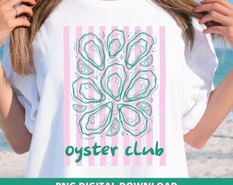 Oyster Club Coastal PNG Preppy Shellfish Clipart Striped Beach Summer Design (Digital Download)
